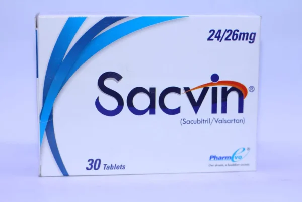 Sacvin 50 mg tablet, a medication for heart failure and hypertension, containing sacubitril and valsartan.