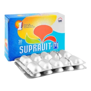 Supravit-M tablets are a multivitamin and mineral supplement.