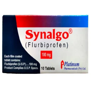 Synalgo tablet blister pack on a white surface.
