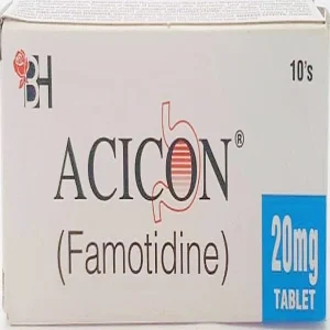 A blister pack of Acicon tablets with a white background.