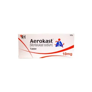 A blister pack of Aerokast tablets with a white background.