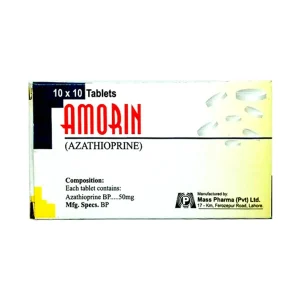 A blister pack of Amorin tablets against a white background.