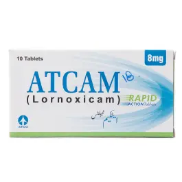 Image of Atcam Tablet 8mg, a medication used for the treatment of pain, inflammation, and musculoskeletal disorders.