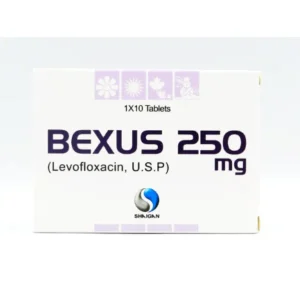 Bexus 250mg Tablet, containing Levofloxacin, a fluoroquinolone antibiotic for bacterial infections.