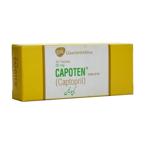 A blister pack of Capoten 25mg tablets, with the medication name and dosage clearly visible.