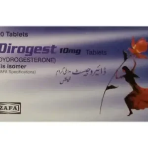 A blister pack of Dirogest Tablet 10mg, indicating its medical use for female physiological disorders.