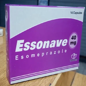 Essonave 40mg Tablet: White, round tablet with 'Essonave 40' imprinted on one side. Used to treat gastroesophageal reflux disease (GERD) and other conditions involving excessive stomach acid