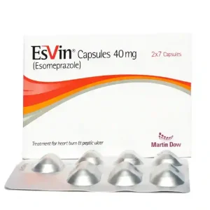 A blister pack of Esvin 40mg capsules, a medication used to treat stomach disorders.
