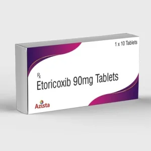 A blister pack of Etoricoxib tablets 90mg, showing the medication name and dosage clearly.