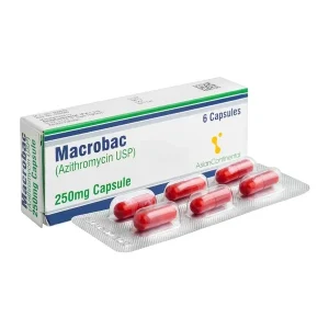 Macrobac capsule pack, indicating its medical use for bacterial and microbial illnesses.