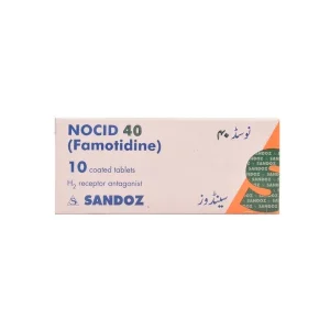 Nocid 40mg Tablet pack, indicating its medical use for stomach and intestinal ulcers.