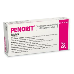 Pack of Penorit tablets with a blister pack and a white pill.