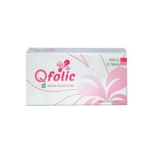 Image of Q Folic Tablet 400mcg pack with the label 'Q Folic Tablet 400mcg' and key information about the product.