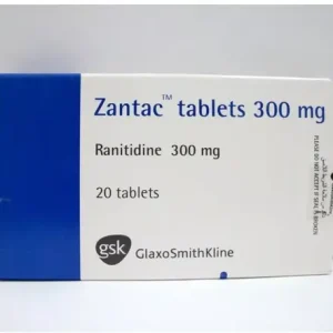 A pack of Zantac tablets 300mg, with the medication name and dosage clearly visible.