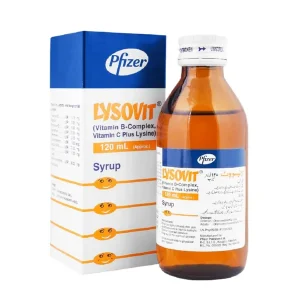 A bottle of Lysovit syrup with essential nutrients and vitamins.