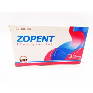 A blister pack of Zopent 40mg tablets, white oval-shaped pills with "Zopent 40" imprinted on one side, resting on a white surface.
