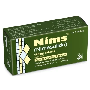 A blister pack of Nims tablets, showing the tablets in individual compartments with clear labeling.