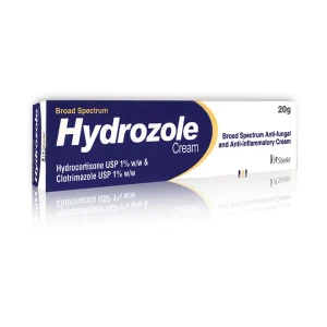 A tube of Hydrozole cream with a clear label showing the brand and usage instructions.
