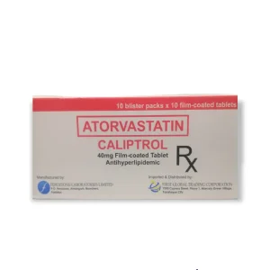 Close-up of a tablet containing Atorvastatin.