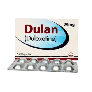 A close-up image of Dulan Capsule 30mg, a medication used for treating anxiety and depression.