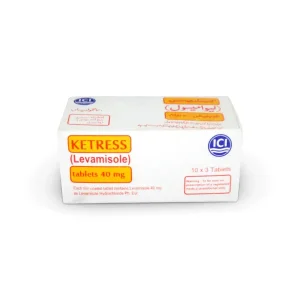 A white, round tablet with a label reading "Ketress 40mg