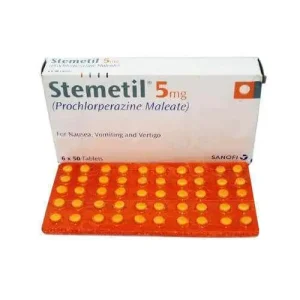 Blister pack of Stemetil Tablets showing individual tablets and labeled packaging.