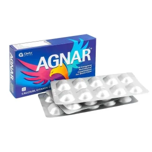 A blister pack of Agnar tablets in silver foil, labeled "Agnar 50mg."