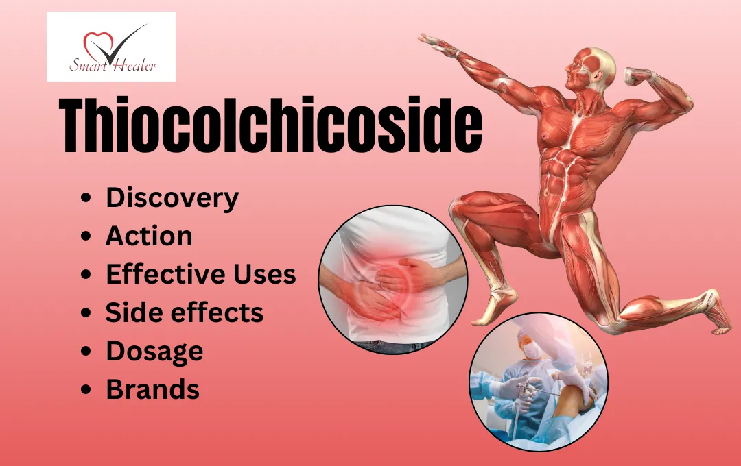 Thiocolchicoside, Discovery, Action, Effective Uses, Side effects, Dosages, Precautions  and top 4 Brands.