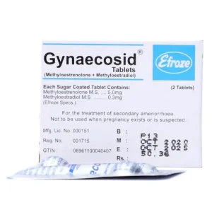 Gynaecosid tablet 0.3mg/5mg, a small white pill with a distinctive shape.