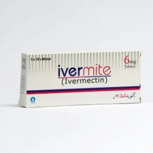 A close-up image of a blister pack containing Ivermite 6mg tablets, a medication used to treat threadworm infestation, strongyloidiasis, and river blindness.