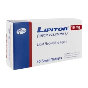 A single round, white Lipitor 10mg tablet, engraved with "Lipitor 10mg" on one side.