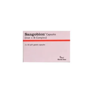 "Blister pack of Singo Bion capsules, oval and red, used as a dietary supplement."
